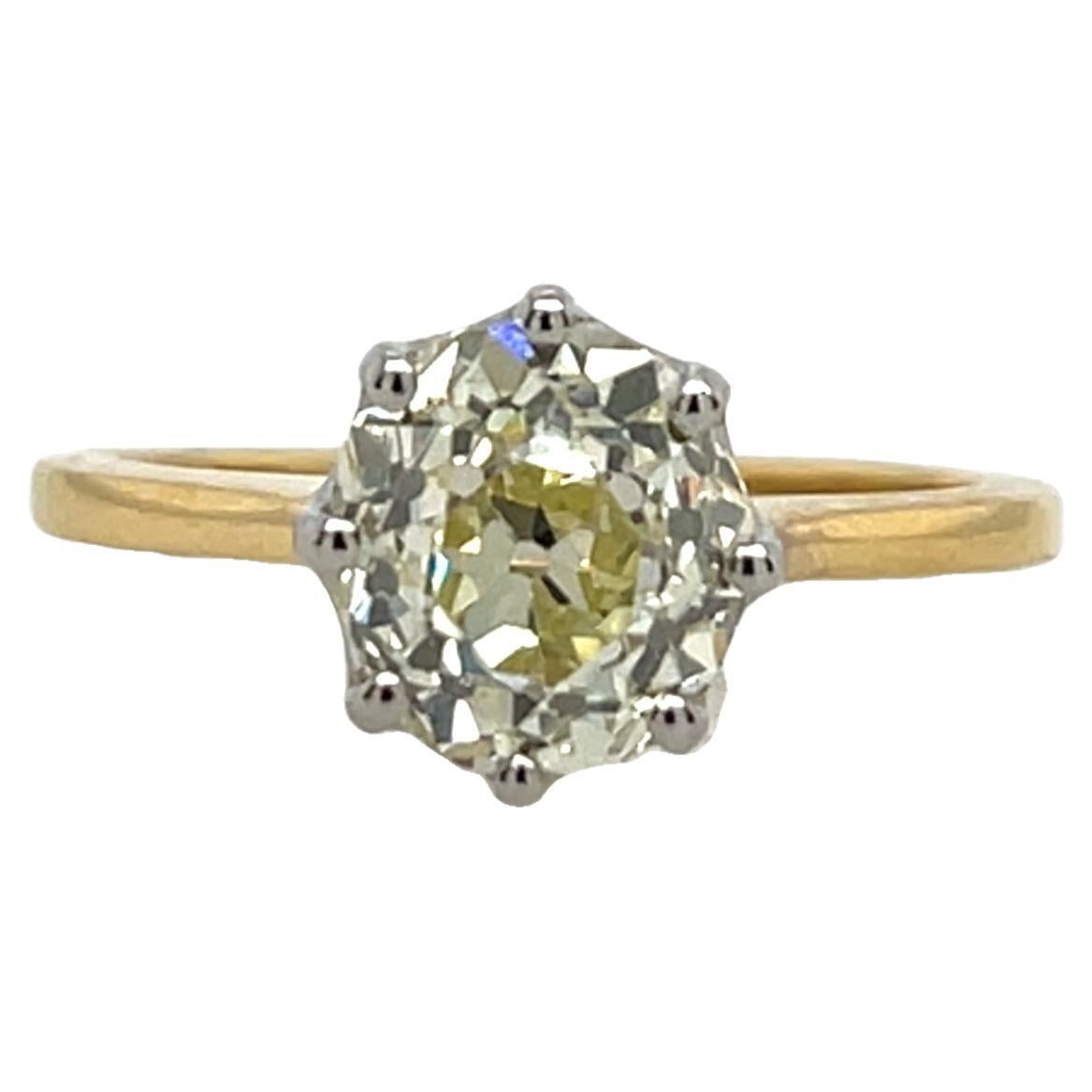 2.35ct Old cut Natural Fancy Yellow Diamond Ring, Set In 18ct Gold