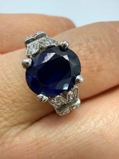2.35ct Oval sapphire ring platinum hand engraved design