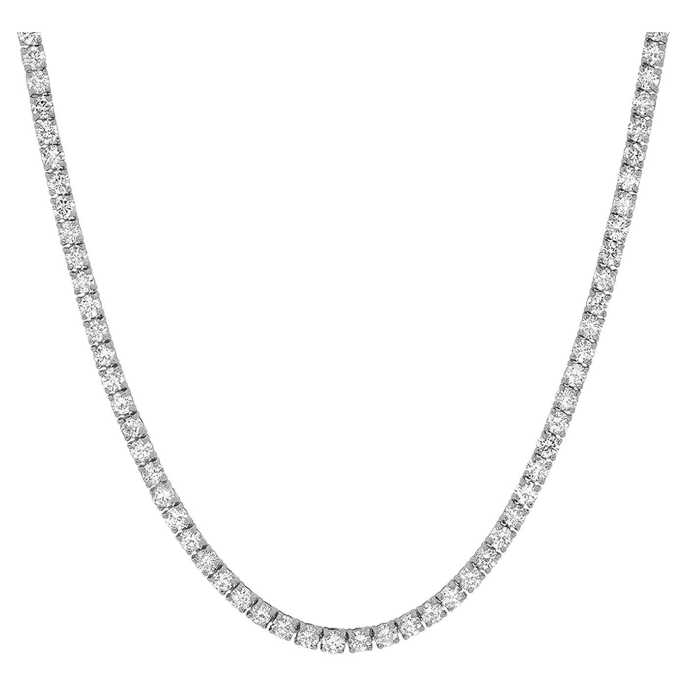 Collar de tenis con diamantes F VVS2 de 4 garras y corte redondo de 23,5 ct en oro blanco de 14 quilates