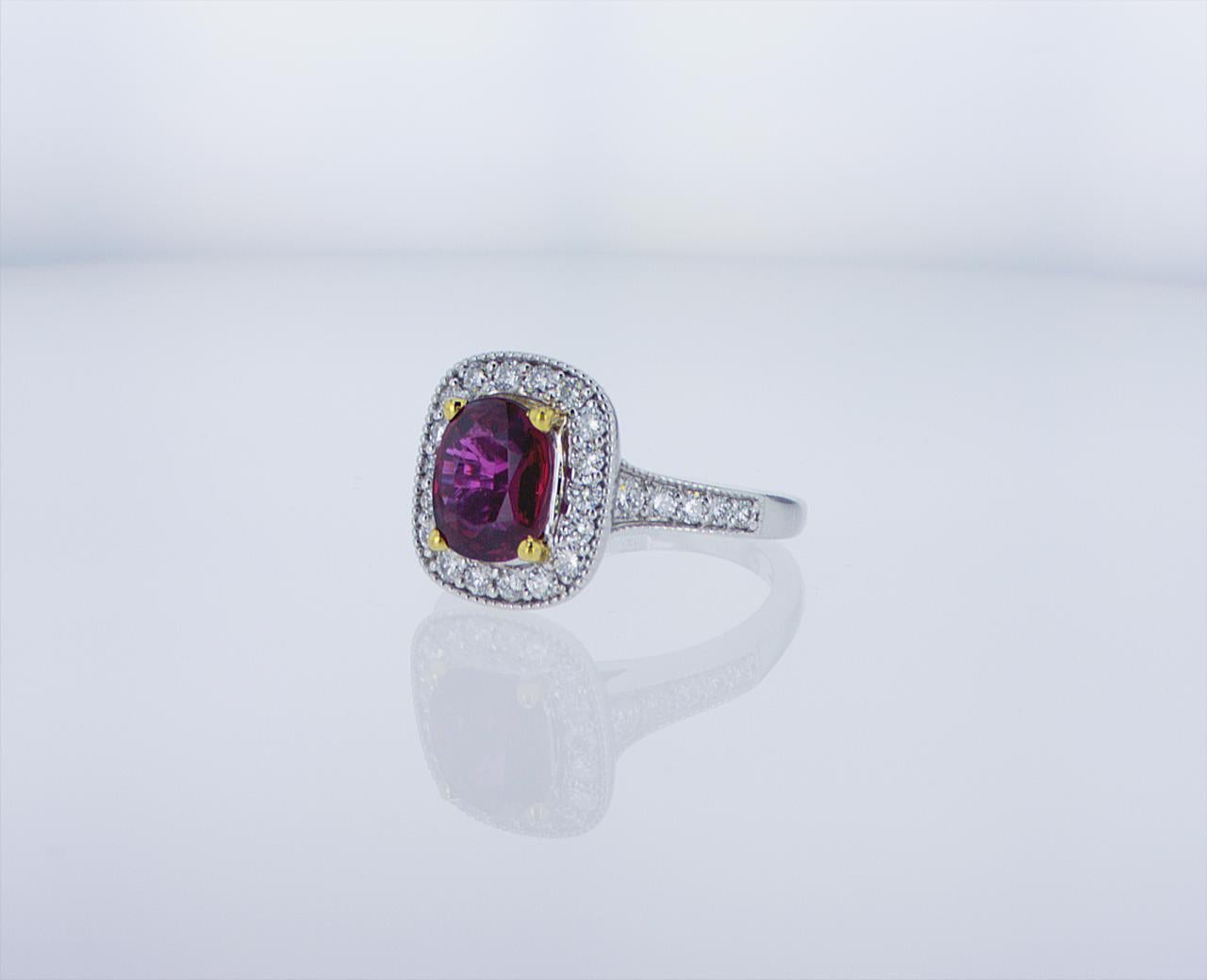 Cushion Cut 2.35ct Ruby Cocktail Ring in 18k Gold For Sale