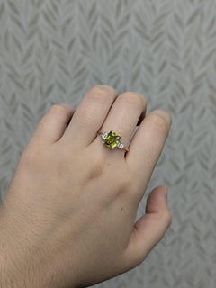 2.35cts, 8x6mm Sphene Ring with Natural Diamond Accents: 14K Solid Rose Gold