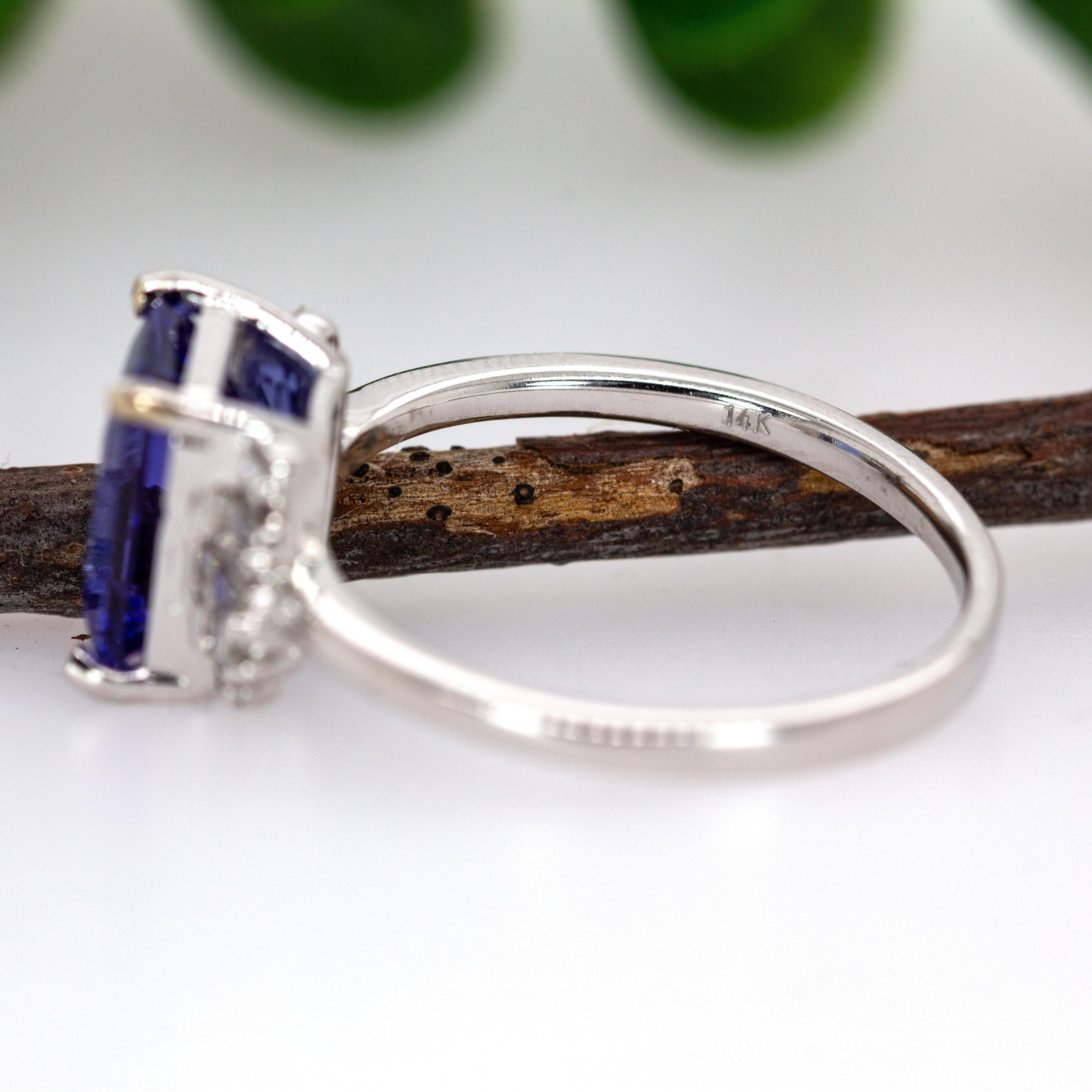 2.35cts Tanzanite Ring with Natural Diamonds in Solid 14K White Gold  EM 9x7mm In New Condition For Sale In Columbus, OH