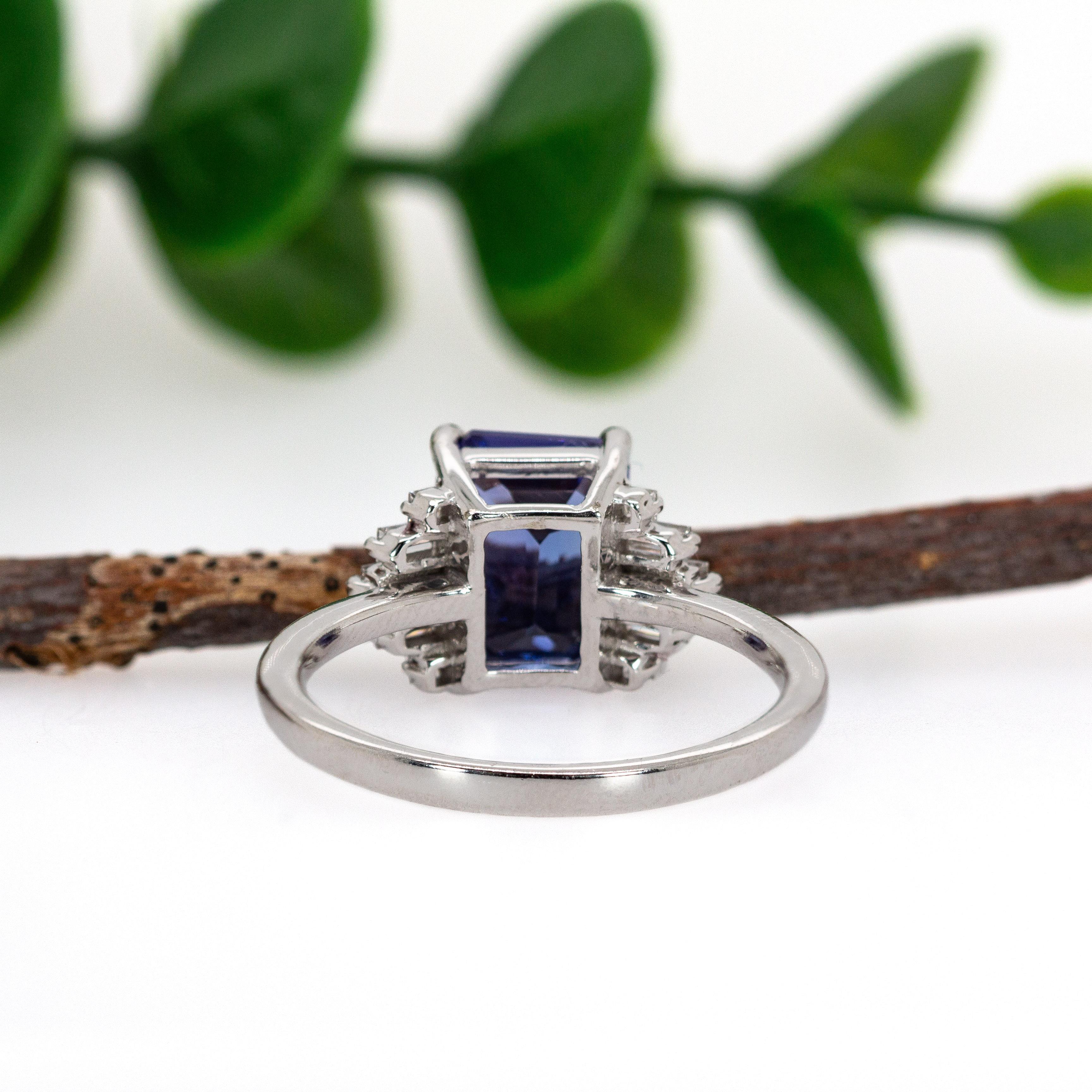 2.35cts Tanzanite Ring with Natural Diamonds in Solid 14K White Gold  EM 9x7mm For Sale 1