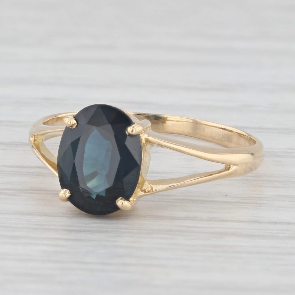 Bague de fiançailles solitaire en or jaune 18 carats avec saphir bleu de 2,35 carats, taille 7,75 en vente 1