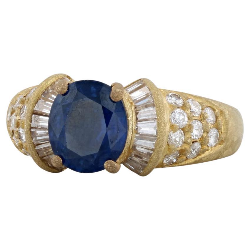 2.35ctw Oval Blue Sapphire Diamond Ring 18k Yellow Gold Size 5.25 GIA Engagement For Sale