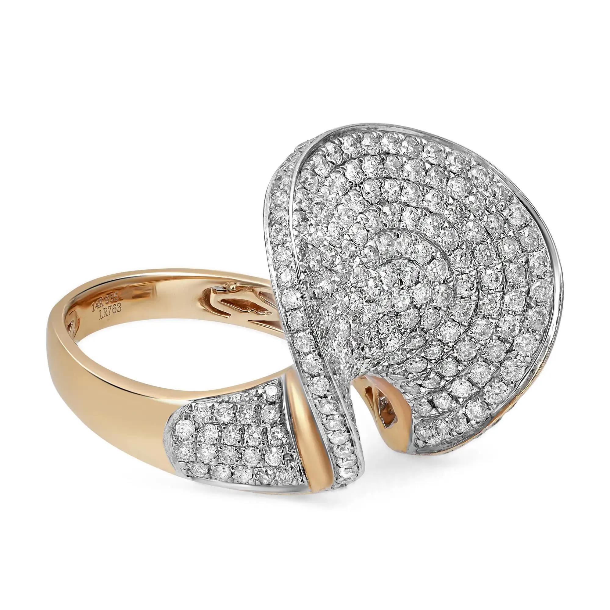 Modern 2.35Ctw Pave Set Round Cut Diamond Ladies Cocktail Ring 14K Yellow Gold For Sale