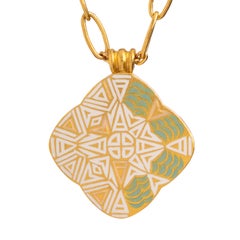 23.5K Gold Enamel Eye Pendant Necklace with 0.6 Carat Marquise Emerald by Agaro