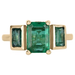 2.65tcw Emerald Cut Three Stone Emerald Gold Prong & Bezel Anniversay ring 14K