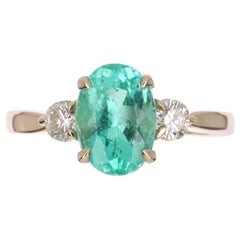 2.35tcw 14K Three Stone Oval Cut Colombian Emerald & Diamond Ring