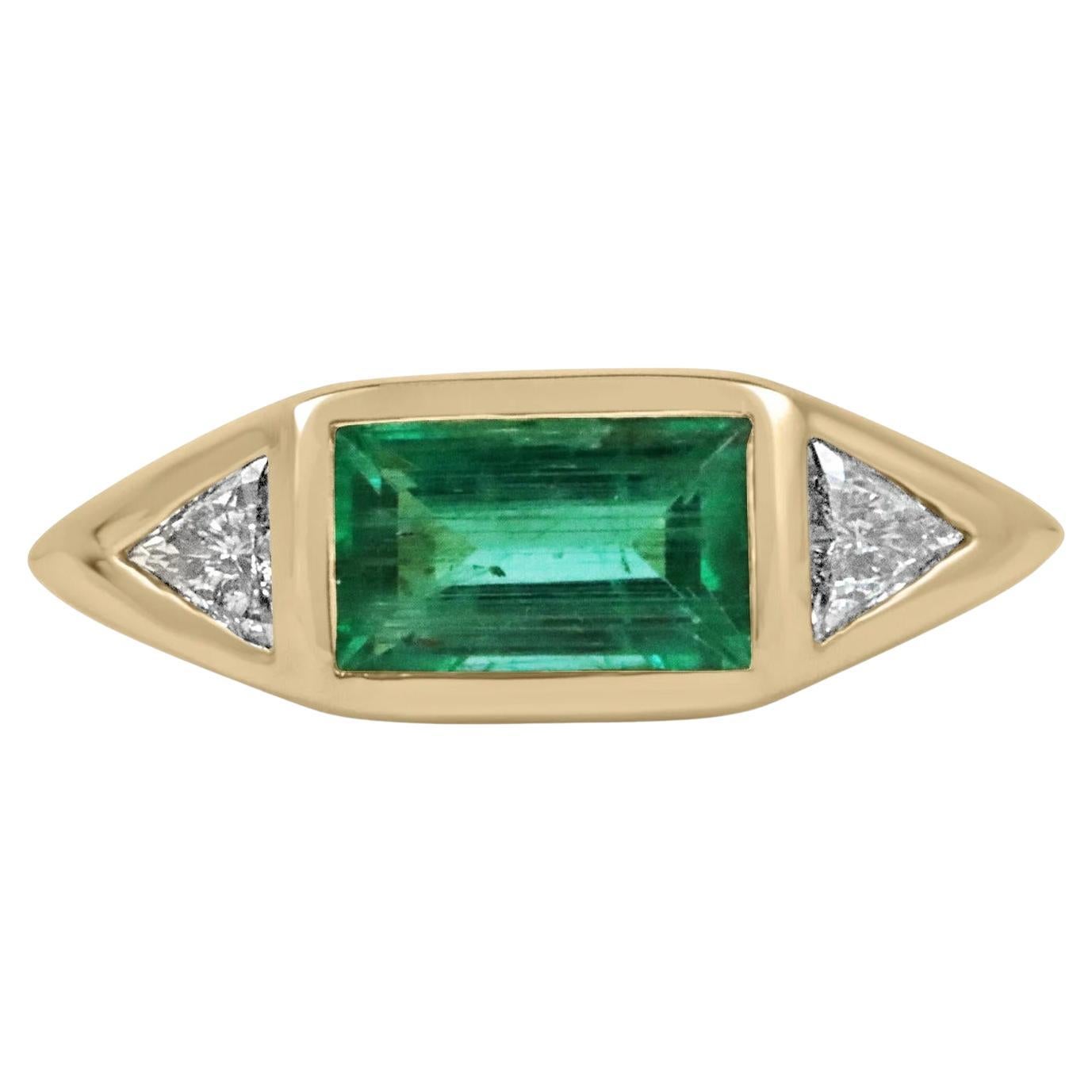 2.35tcw AAA+ Three Stone Baguette Vivid Emerald & Trillion Cut Diamond Ring 18K