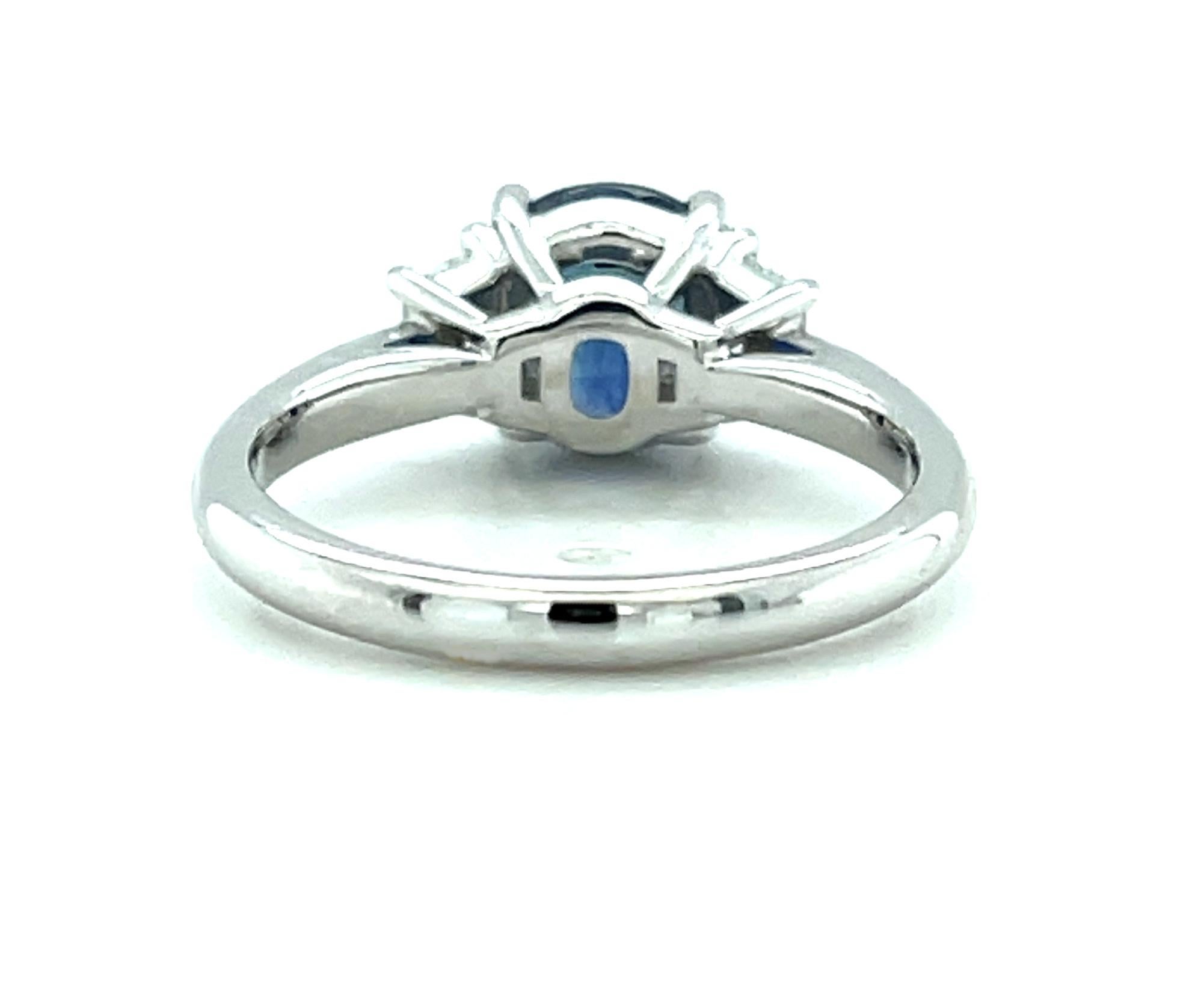 Artisan GIA Certified Blue Sapphire and Diamond Platinum Engagement Ring, 2.36 Carats For Sale