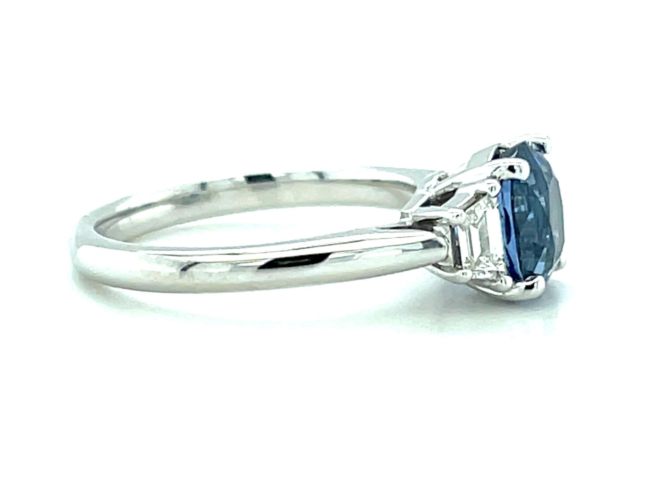 Cushion Cut GIA Certified Blue Sapphire and Diamond Platinum Engagement Ring, 2.36 Carats For Sale