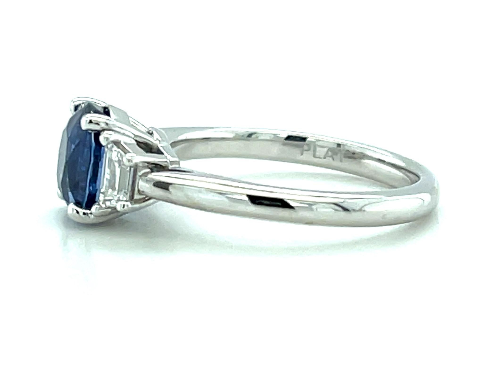 GIA Certified Blue Sapphire and Diamond Platinum Engagement Ring, 2.36 Carats In New Condition For Sale In Los Angeles, CA
