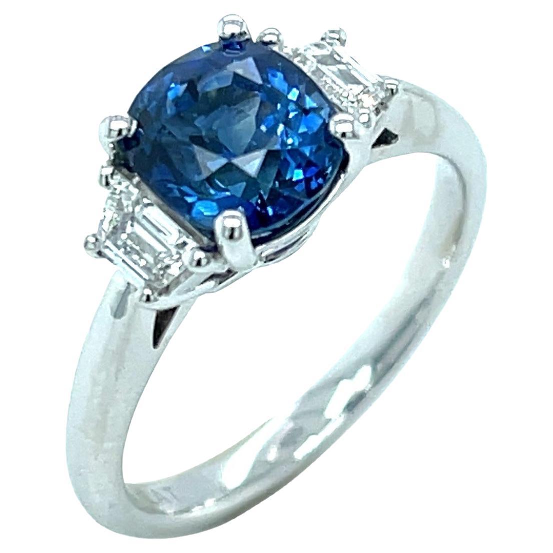 GIA Certified Blue Sapphire and Diamond Platinum Engagement Ring, 2.36 Carats For Sale