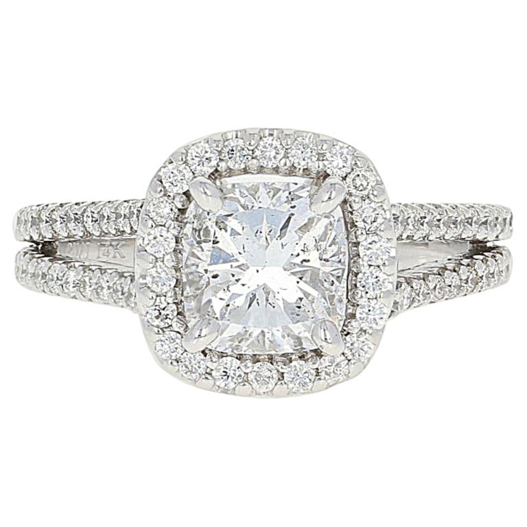 2.36 Carat Cushion Cut Diamond Engagement Ring, 14 Karat White Gold Halo GIA