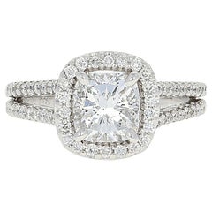 2.36 Carat Cushion Cut Diamond Engagement Ring, 14 Karat White Gold Halo GIA