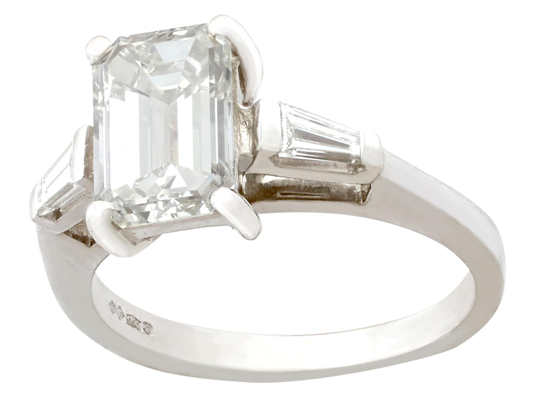 Emerald Cut 2.36 carat Diamond and Platinum Solitaire Ring