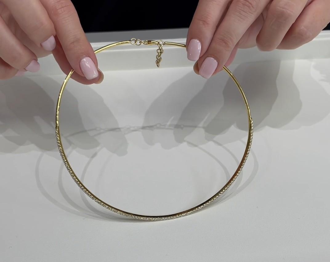 Women's 2.36 Carat Diamond Collar Necklace 18K Yellow Gold, Adjustable Length For Sale