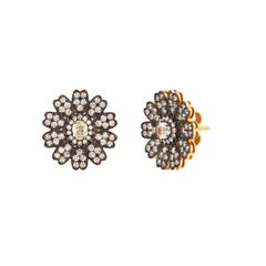 2.36 Carat Diamond Scalloped Rosette Flower Statement Stud Earrings in 18K Gold