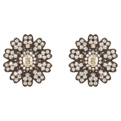 2.36 Carat Diamond Scalloped Rosette Flower Statement Stud Earrings in 18K Gold