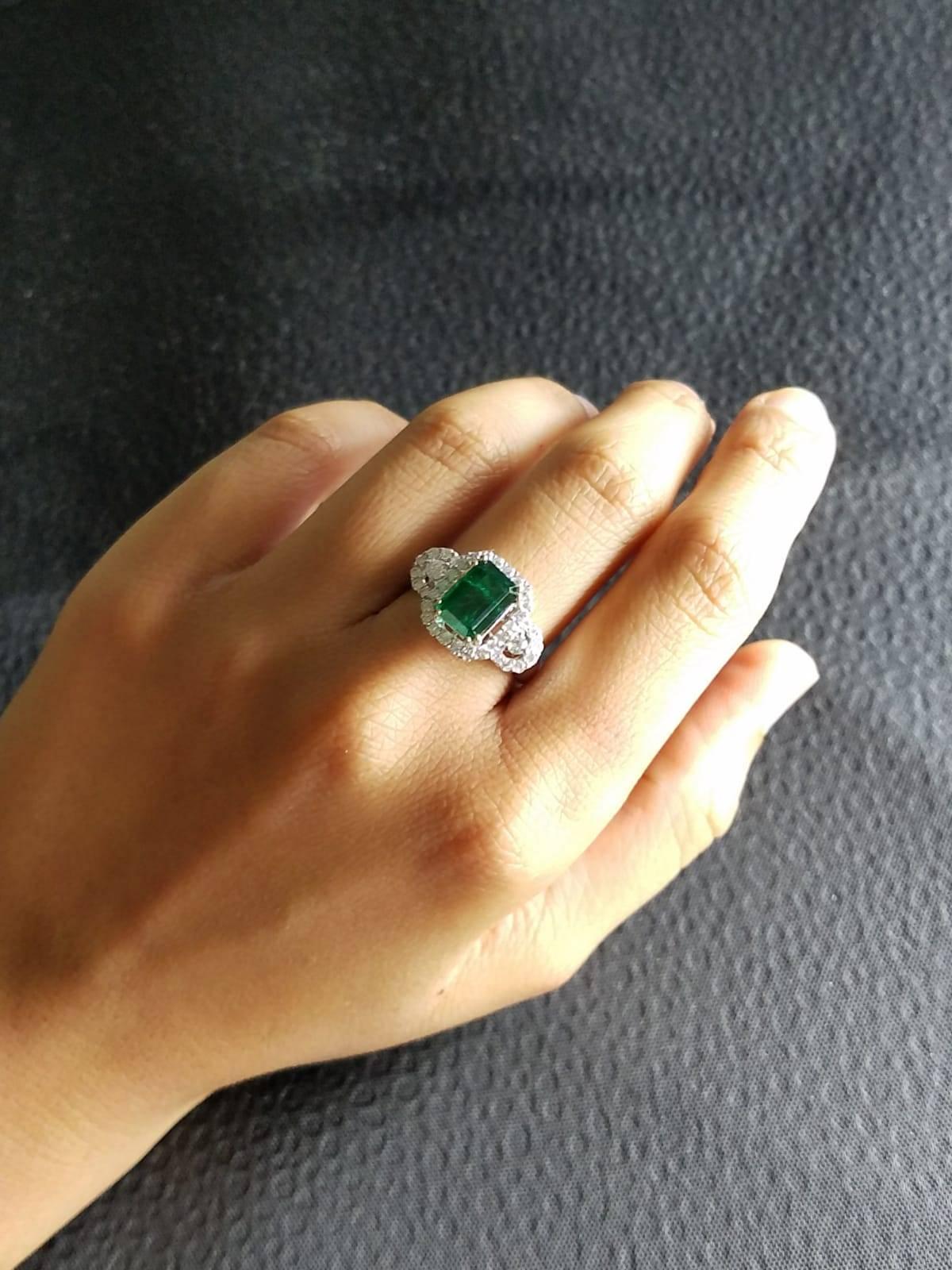 Emerald Cut 2.36 Carat Emerald and Diamond 18 Karat Gold Engagement Ring For Sale