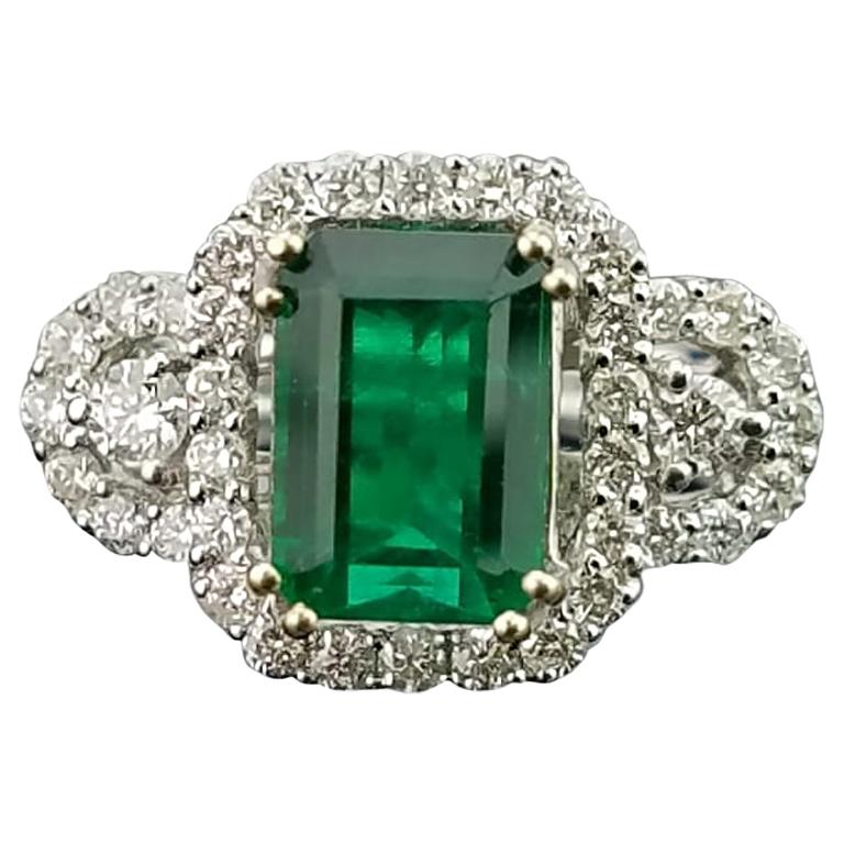 2.36 Carat Emerald and Diamond 18 Karat Gold Engagement Ring For Sale