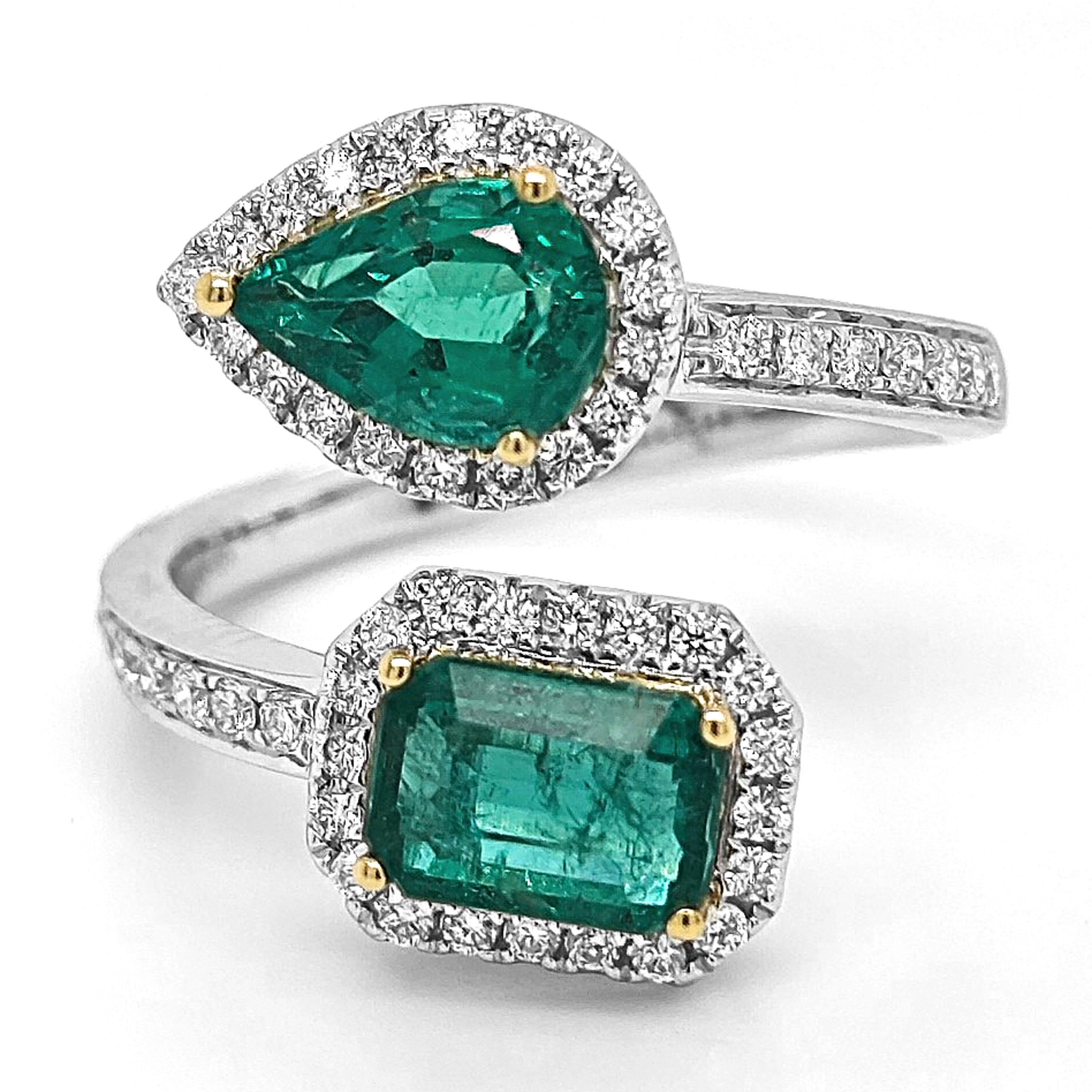 Mixed Cut 2.36 Carat Emerald and White Diamond White Gold Ring For Sale