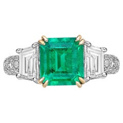 2.36 Carat Emerald Fancy Ring in 18Karat White Yellow Gold with White Diamond.