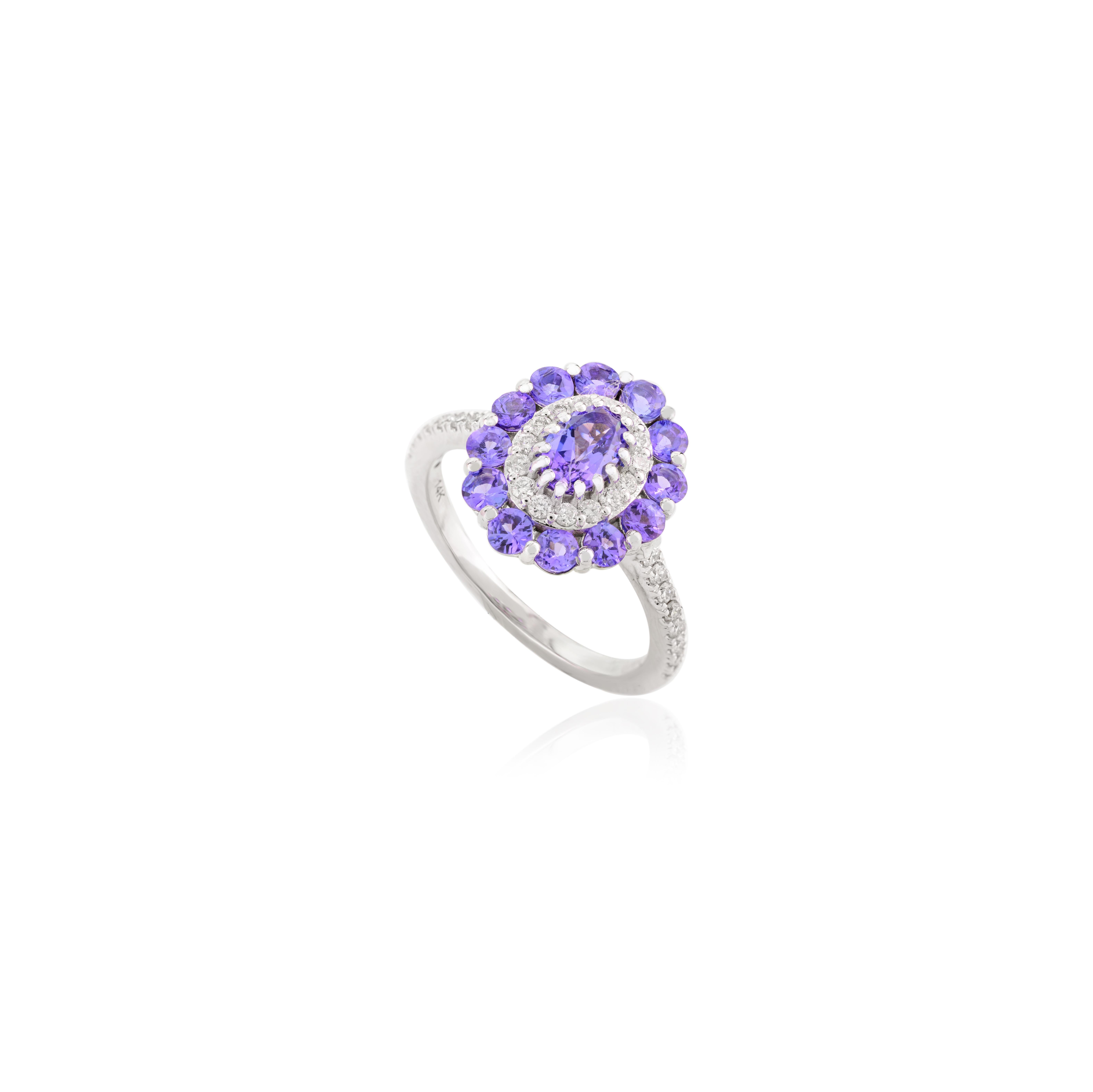 For Sale:  2.36 CTW Tanzanite Engagement Ring with Halo Diamond in 18k Solid Yellow Gold 3