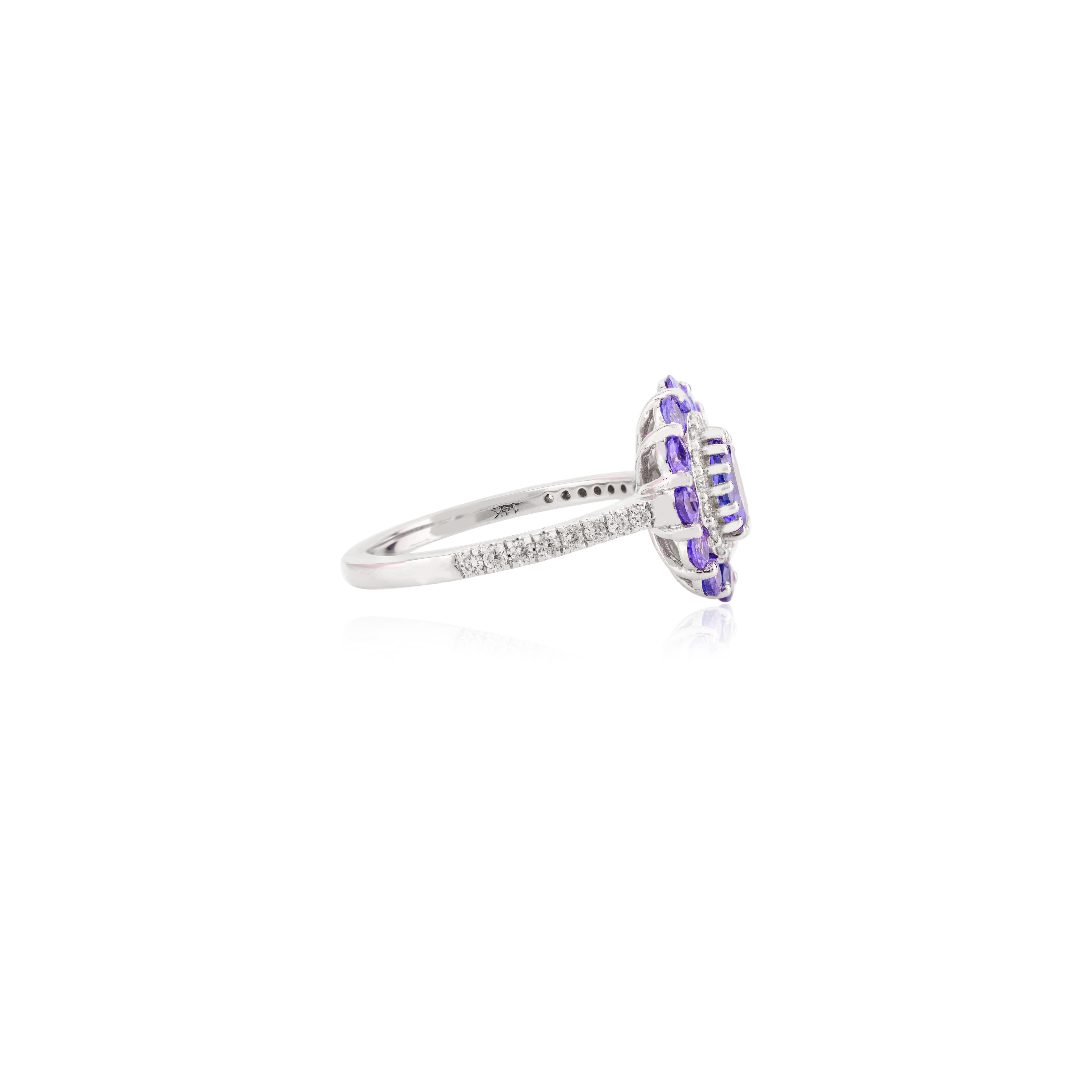 For Sale:  2.36 CTW Tanzanite Engagement Ring with Halo Diamond in 18k Solid Yellow Gold 5