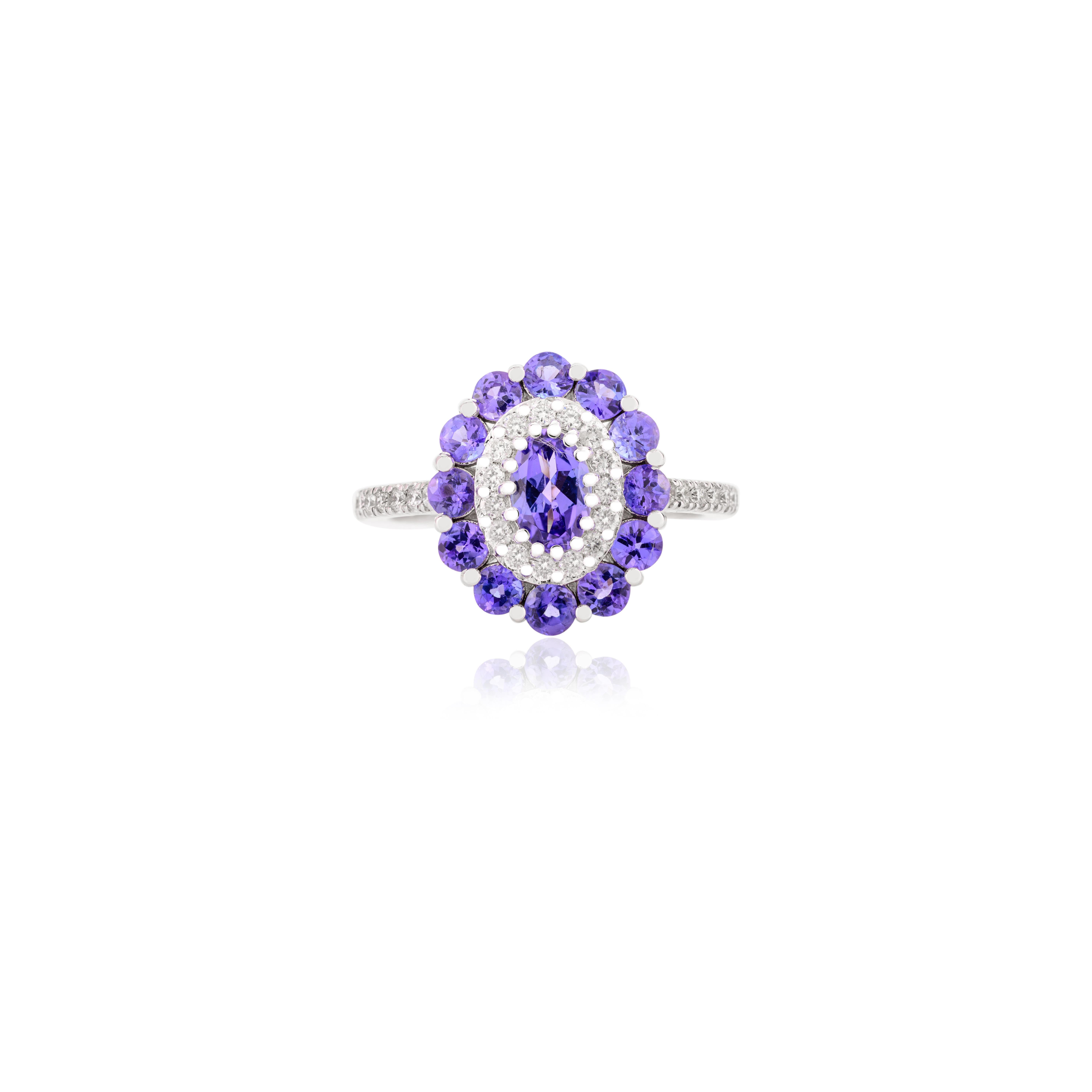 For Sale:  2.36 CTW Tanzanite Engagement Ring with Halo Diamond in 18k Solid Yellow Gold 7