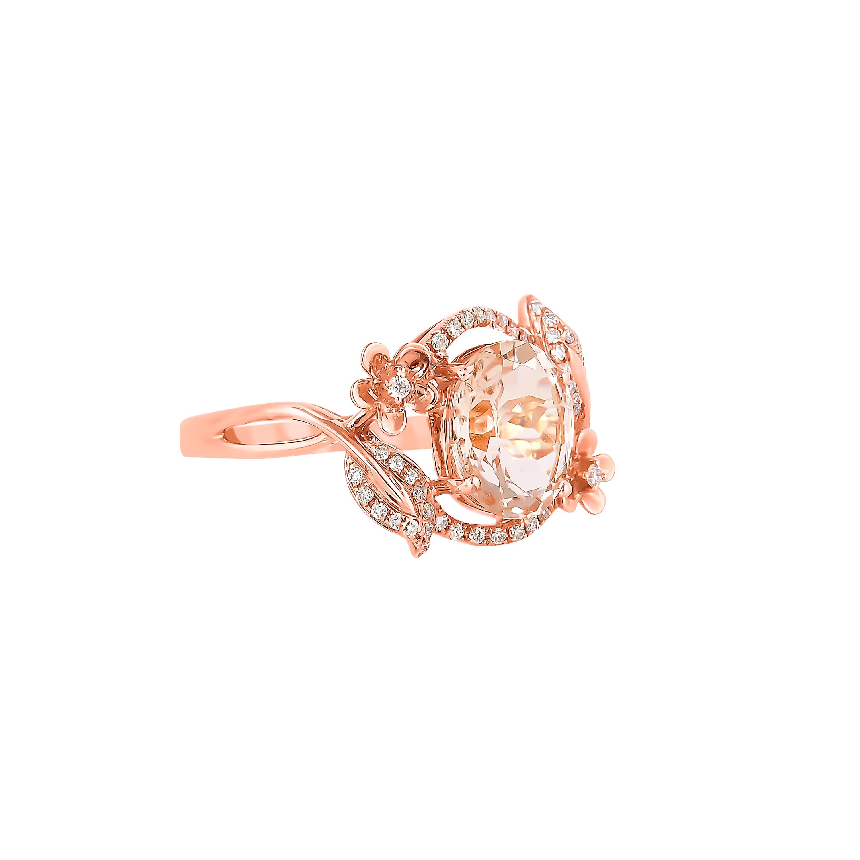 This collection features an array of magnificent morganites! Accented with Diamonds these rings are made in rose gold and present a classic yet elegant look. 

Classic morganite ring in 18K Rose gold with Diamond. 

Morganite: 2.36 carat, 10X8mm