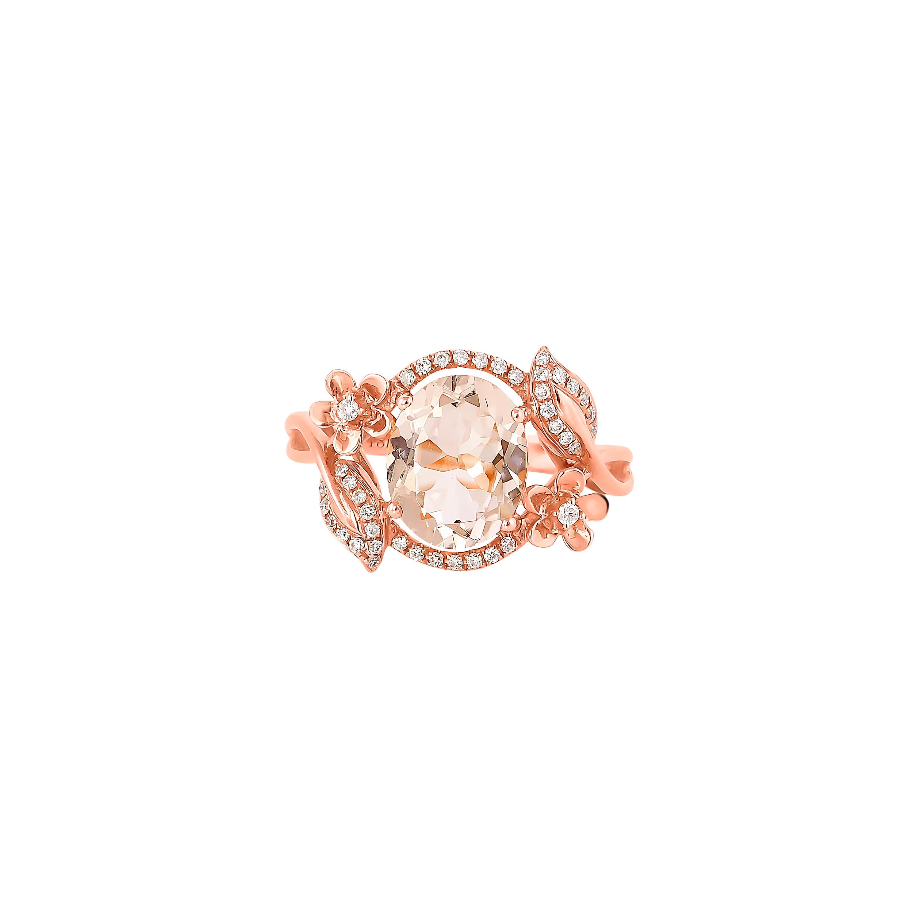 Contemporary Sunita Nahata Morganite 2.36ct. Fancy Ring in 18Karat Rose Gold with Diamond. For Sale
