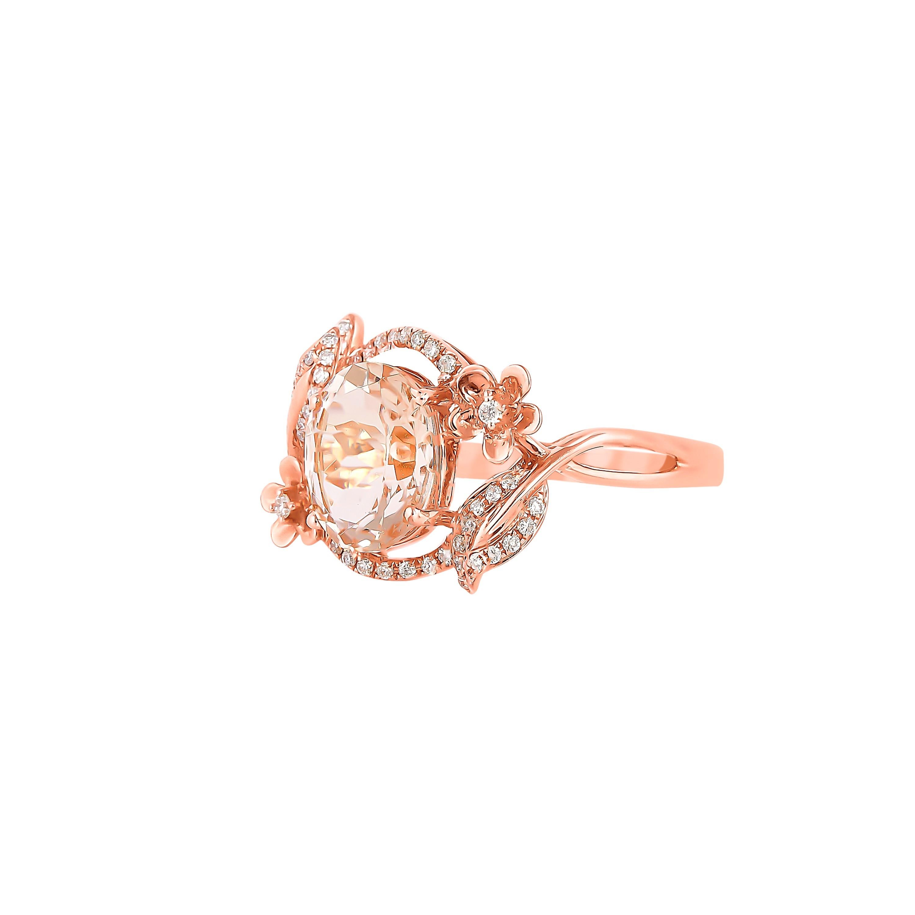 Oval Cut Sunita Nahata Morganite 2.36ct. Fancy Ring in 18Karat Rose Gold with Diamond. For Sale