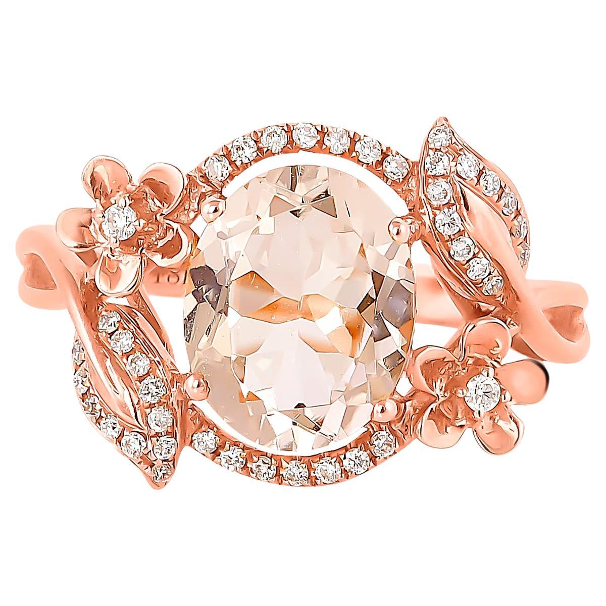 2.36 Carat Morganite and Diamond Ring in 18 Karat Rose Gold