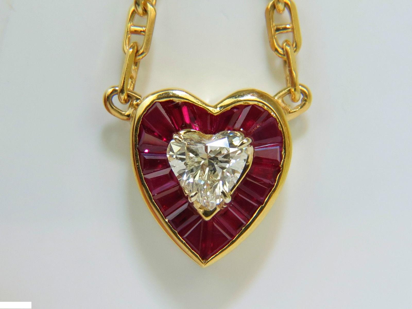 2.36 Carat Natural Brilliant Heart Diamond Gem Ruby Pendant 14 Karat Custom In New Condition In New York, NY