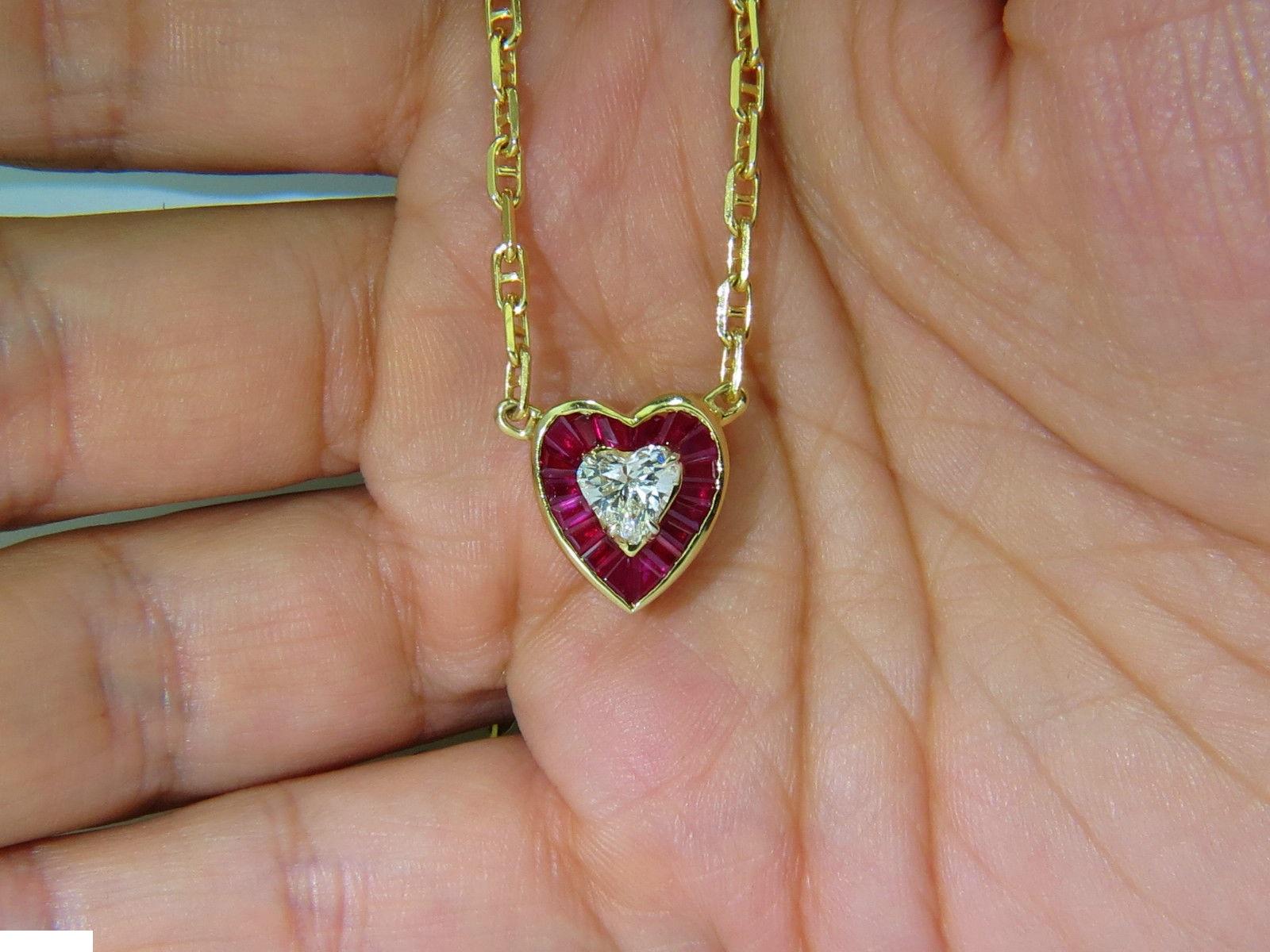 Women's or Men's 2.36 Carat Natural Brilliant Heart Diamond Gem Ruby Pendant 14 Karat Custom