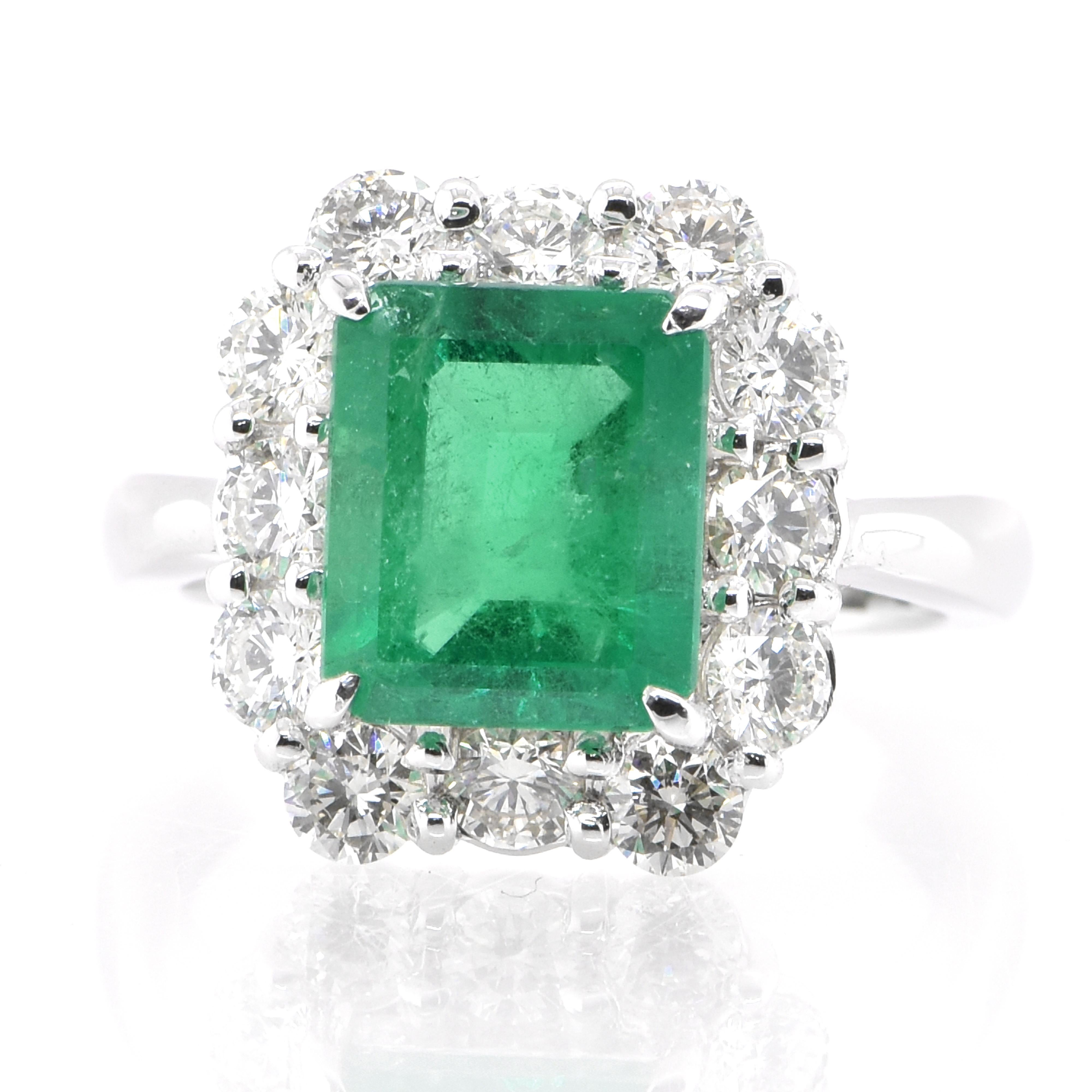 Modern 2.36 Carat Natural Colombian Emerald and Diamond Ring Set in Platinum