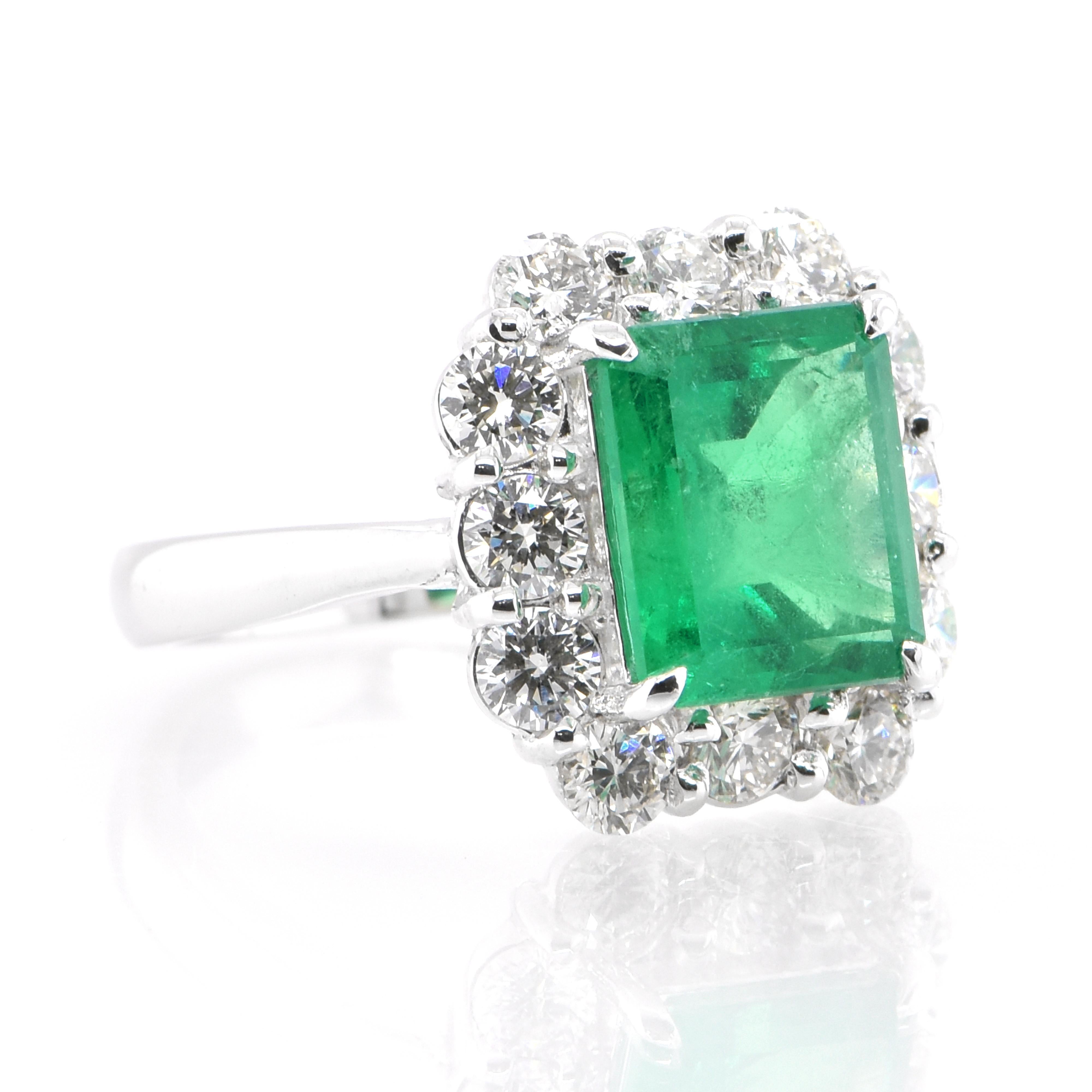 Emerald Cut 2.36 Carat Natural Colombian Emerald and Diamond Ring Set in Platinum