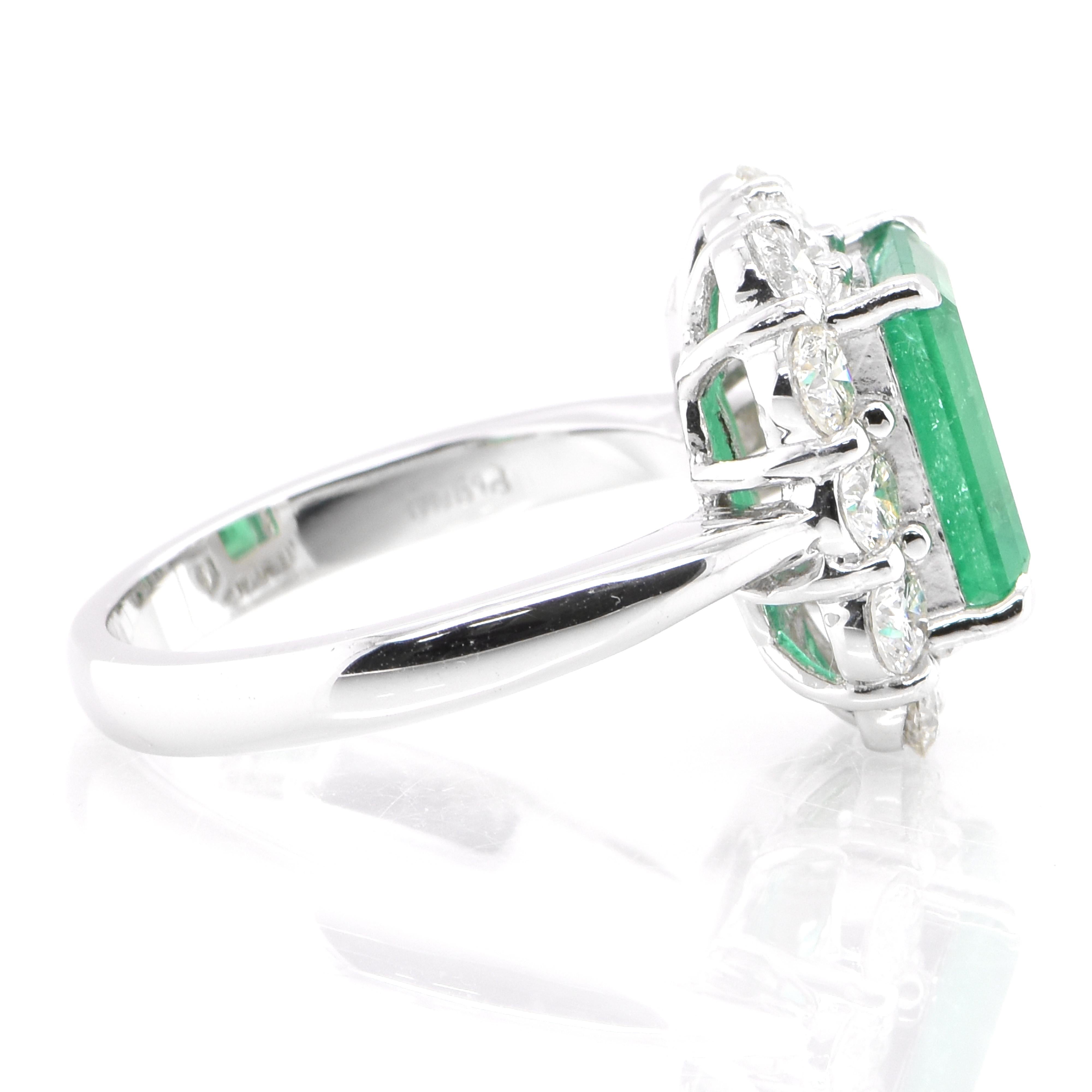 Women's 2.36 Carat Natural Colombian Emerald and Diamond Ring Set in Platinum