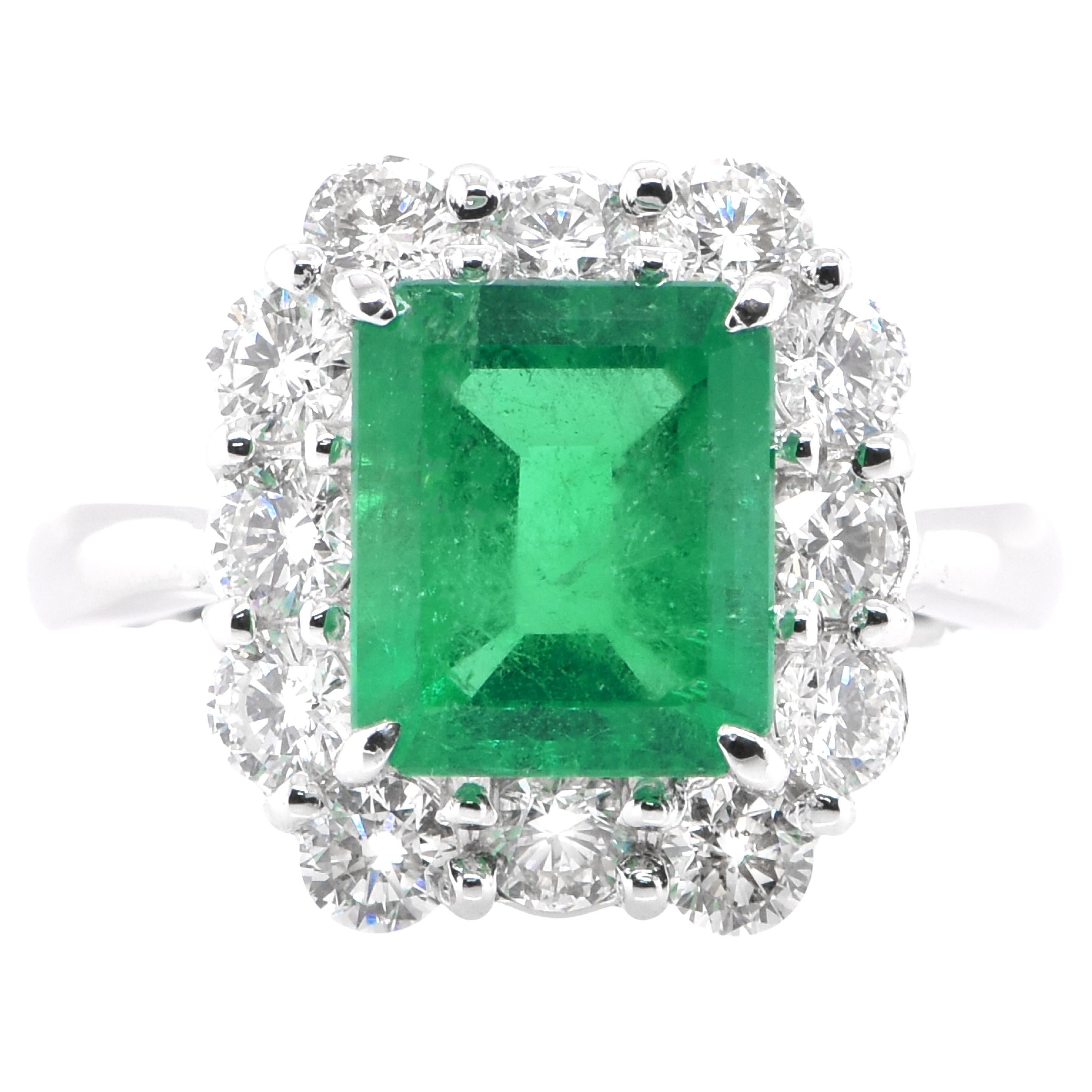 2.36 Carat Natural Colombian Emerald and Diamond Ring Set in Platinum