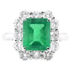 2.36 Carat Natural Colombian Emerald and Diamond Ring Set in Platinum