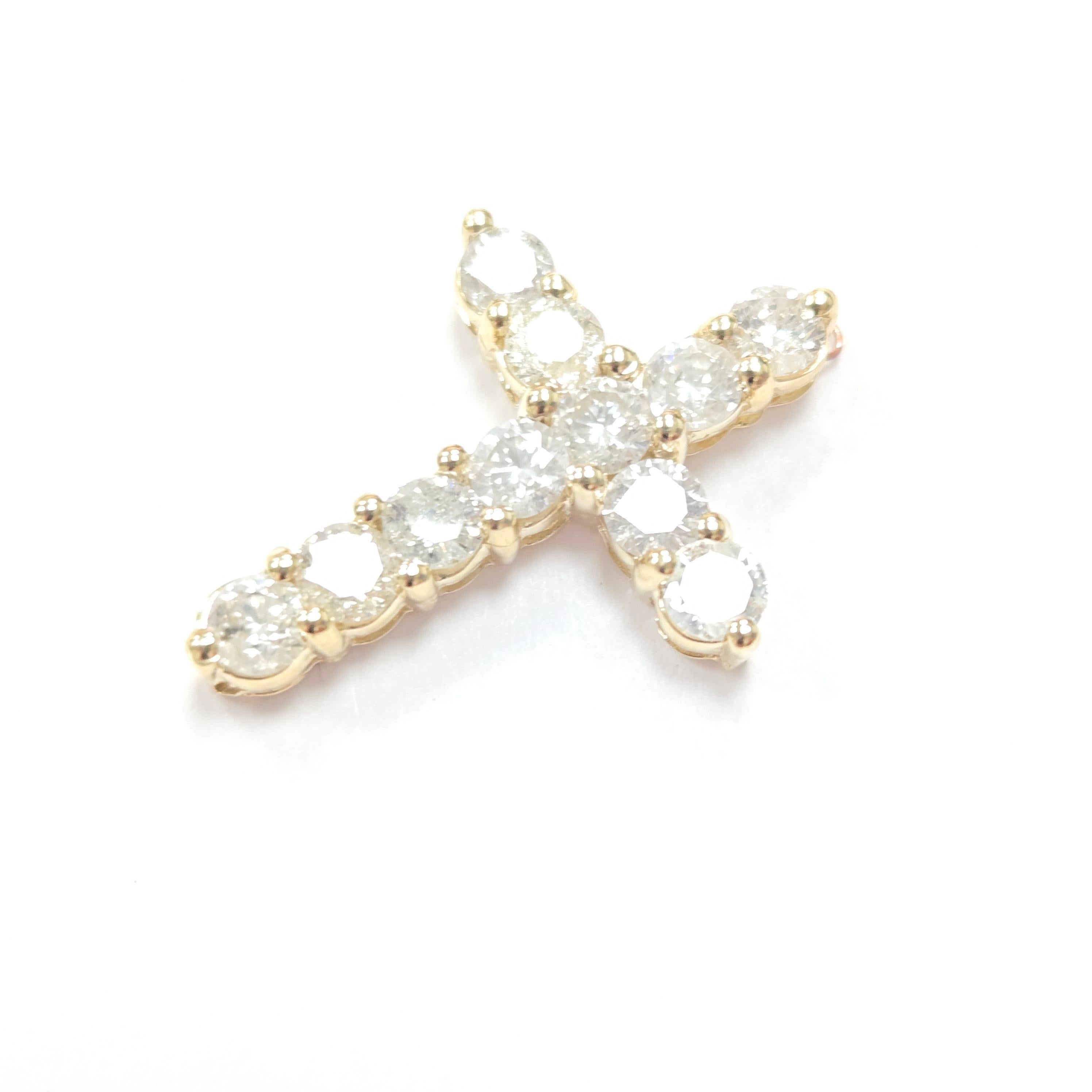 Round Cut 2.36 Carat Natural Diamond Cross Pendant 14 Karat Yellow Gold