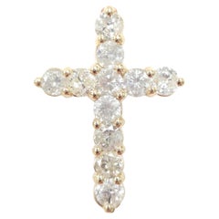 Colgante Cruz Diamante Natural 2,36 Quilates Oro Amarillo 14 Kilates