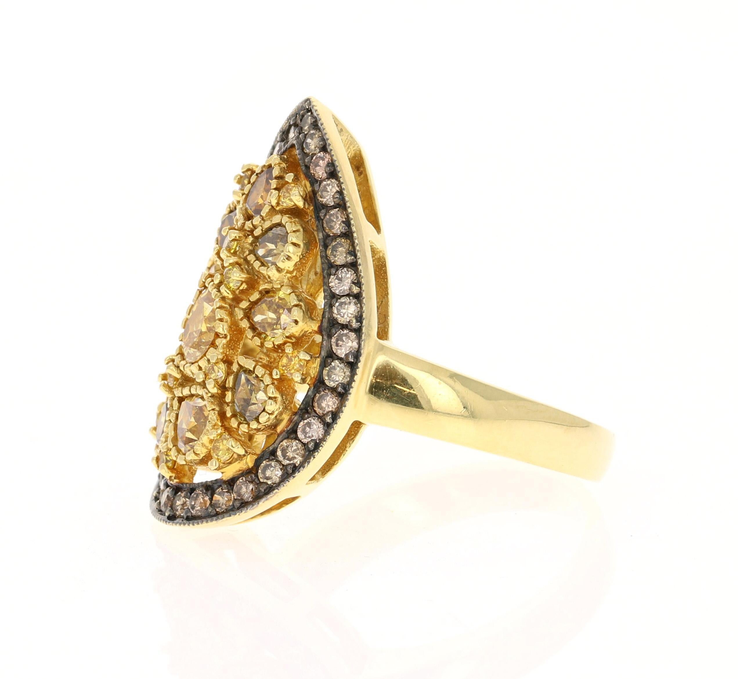 Contemporary 2.36 Carat Natural Fancy Color Diamond Yellow Gold Cocktail Ring For Sale