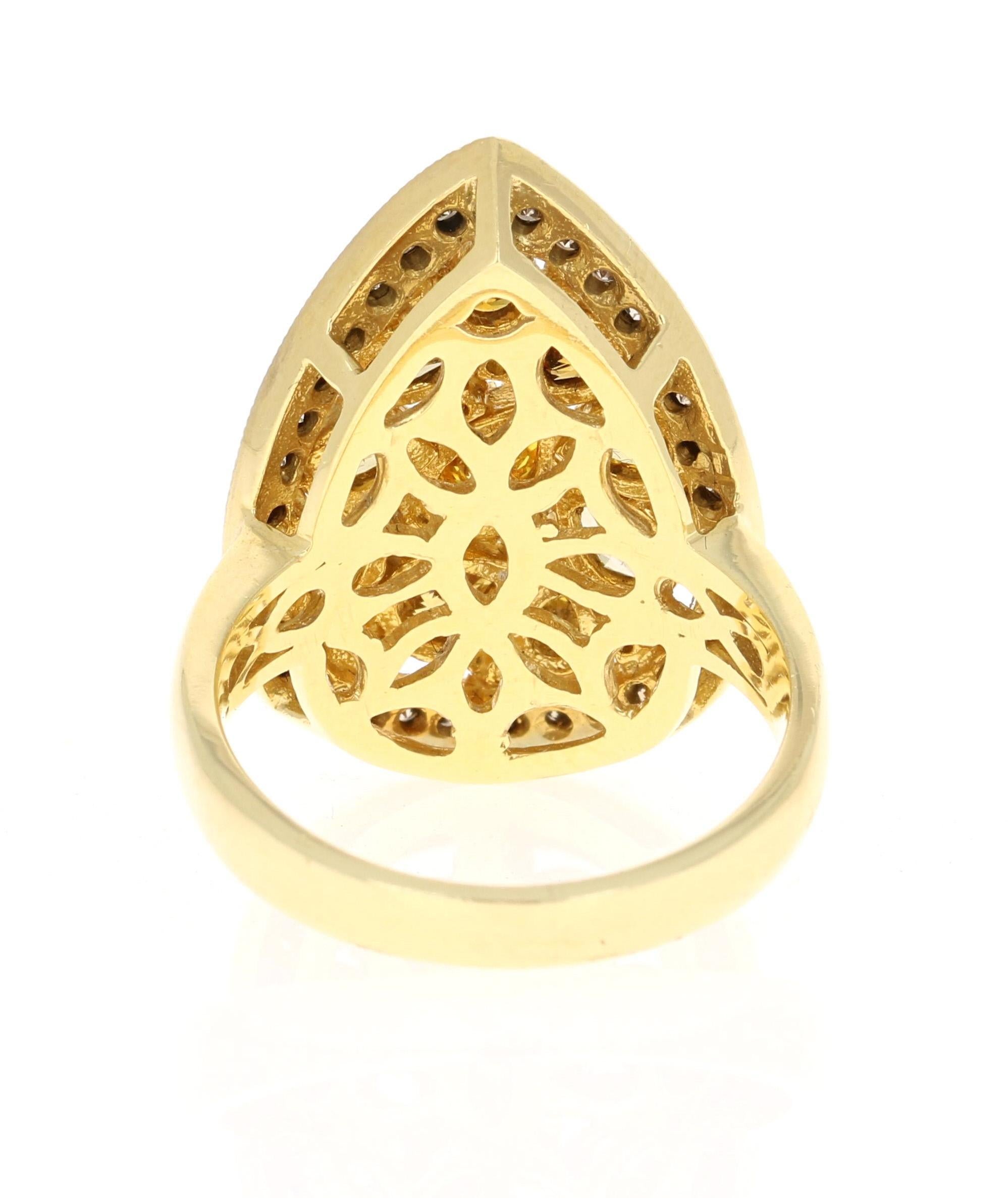 Pear Cut 2.36 Carat Natural Fancy Color Diamond Yellow Gold Cocktail Ring For Sale