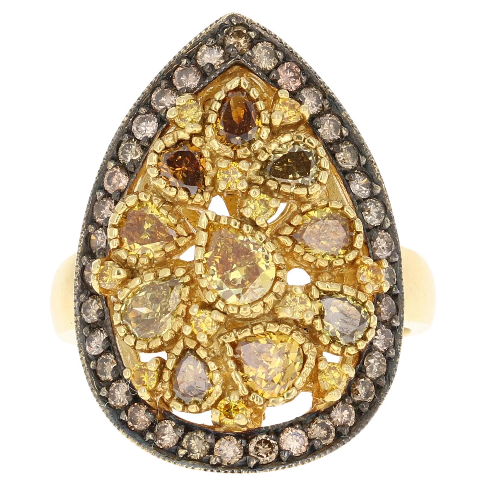 2.36 Carat Natural Fancy Color Diamond Yellow Gold Cocktail Ring