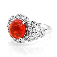 2.36 Carat Natural Mexican Fire Opal and Diamond Cocktail Ring Set in Platinum