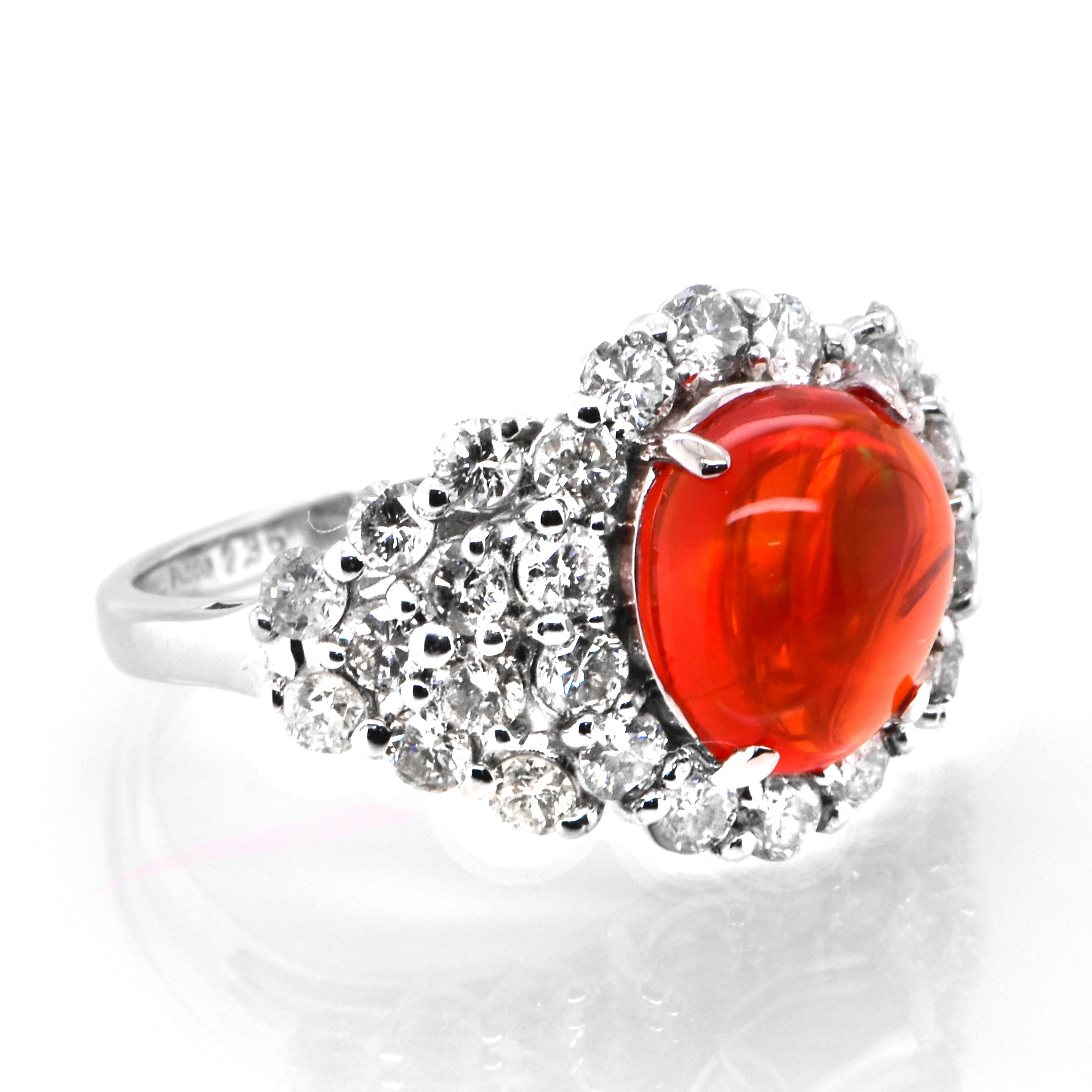 Modern 2.36 Carat Natural Mexican Fire Opal and Diamond Cocktail Ring Set in Platinum For Sale