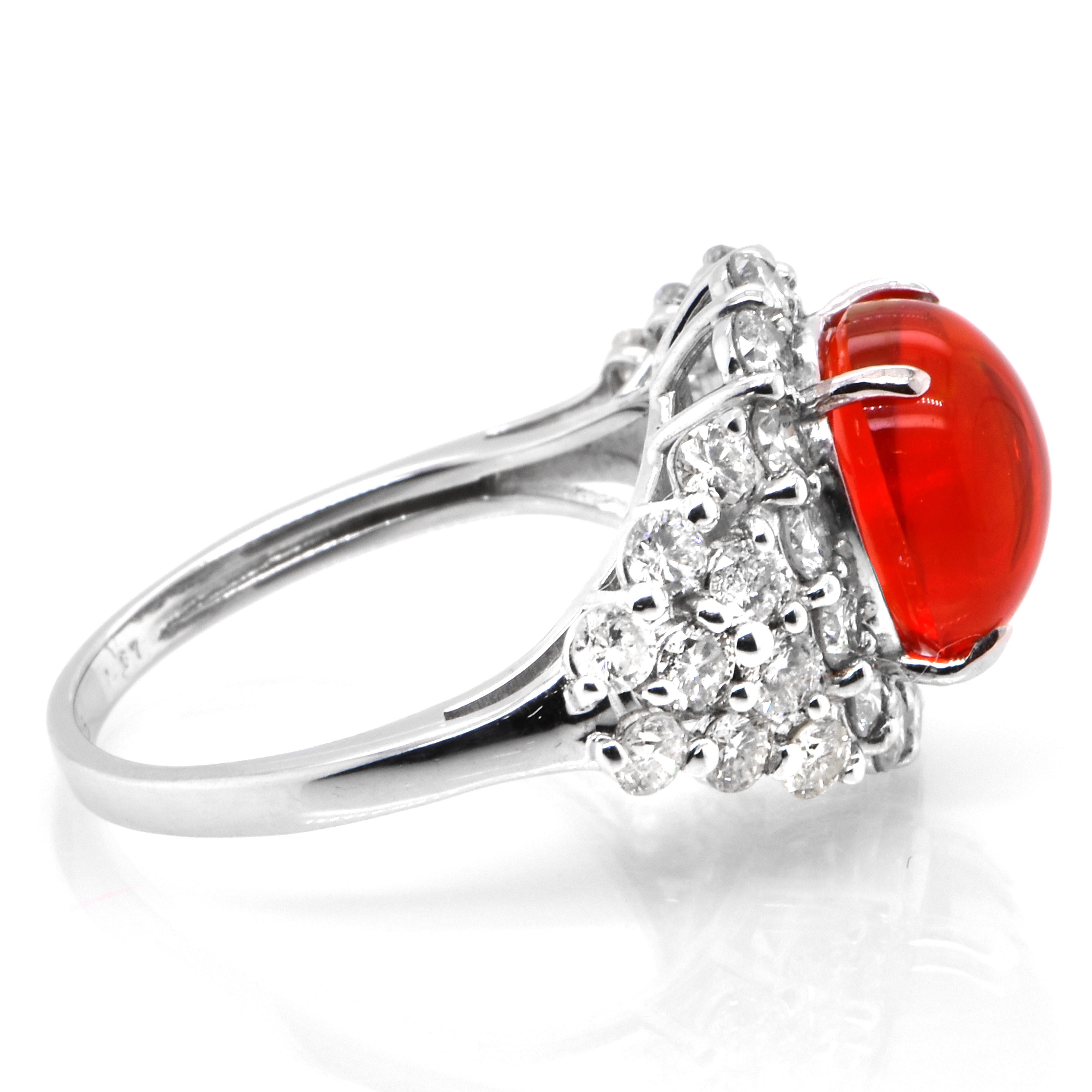 2.36 Carat Natural Mexican Fire Opal and Diamond Cocktail Ring Set in Platinum In New Condition For Sale In Tokyo, JP